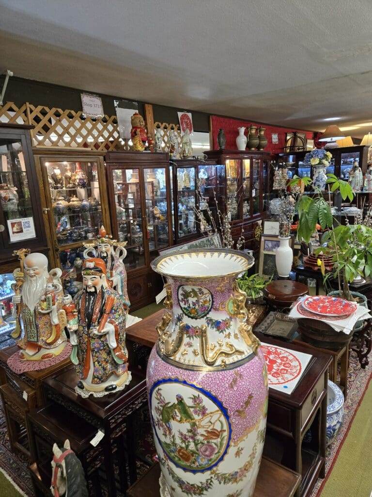 Antique booth and showcase displays at Pacific Antiques Mall